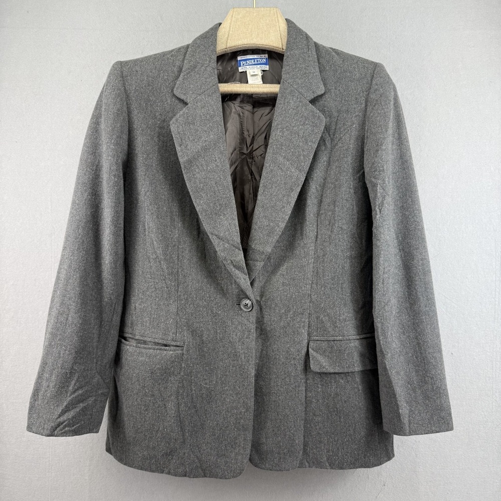 Vintage Pendleton Wool Blazer Jacket Grey Size 10 Made in‎ USA Academic Preppy